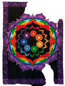 Vibranter regenbogen lotus chakra wandteppich mit sieben chakren und regenbogenblüten auf schwarzem grund 213 x 137 cm