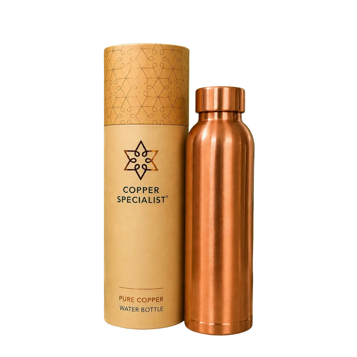 Reine kupferne Wasserflasche Milton von Ayurveda Specialist B.V., matt gebürstet, 950 ml, handliches Wasserflaschen-Design