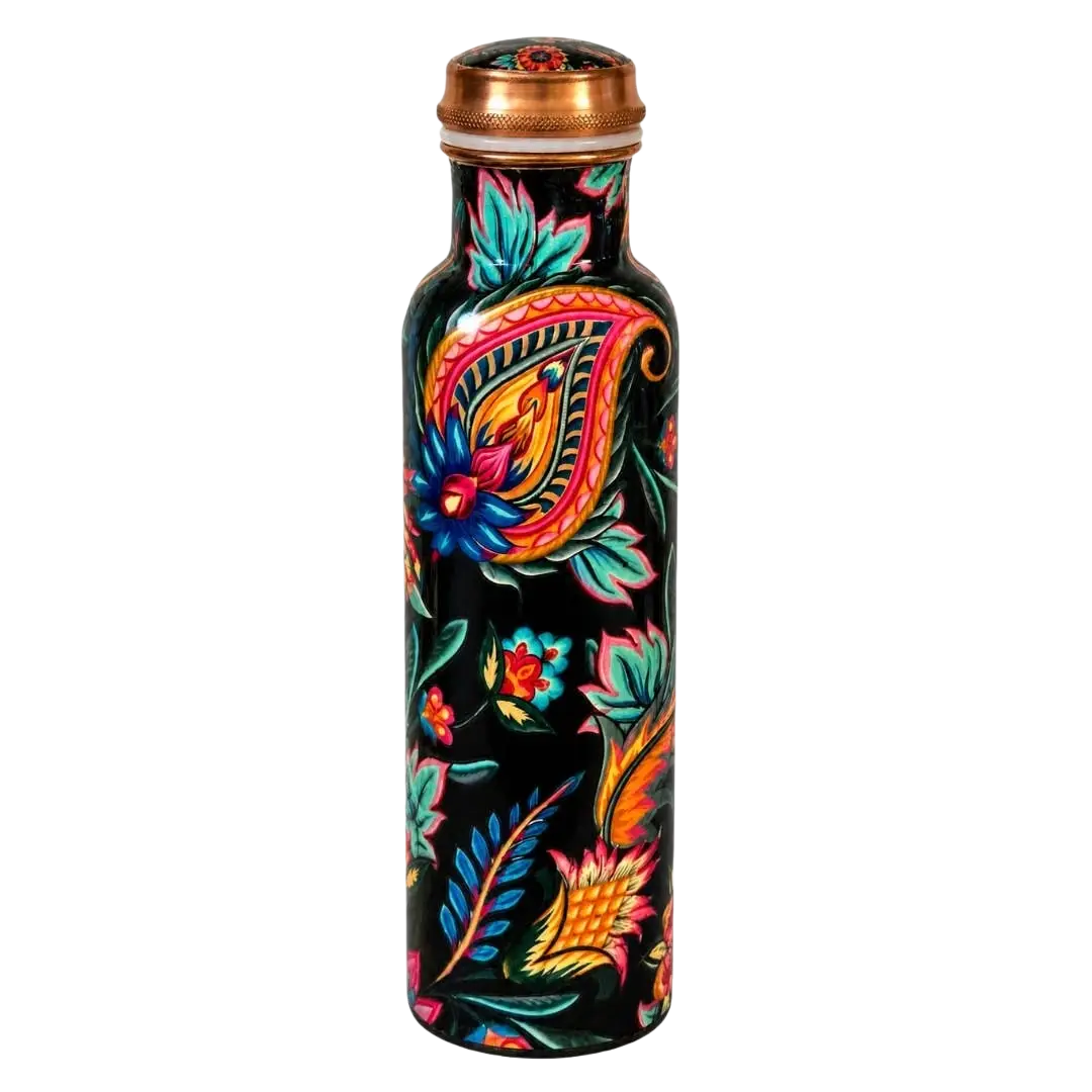 Reine Kupfer-Wasserflasche mit Blumenmuster, 1 Liter, schwer, ideal für Wassertrinken, von Ayurveda Specialist B.V.