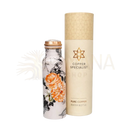 Weiße reine kupferflasche blumenmuster 750 ml mit elegantem orange schwarz floralem design und goldfarbenem verschluss
