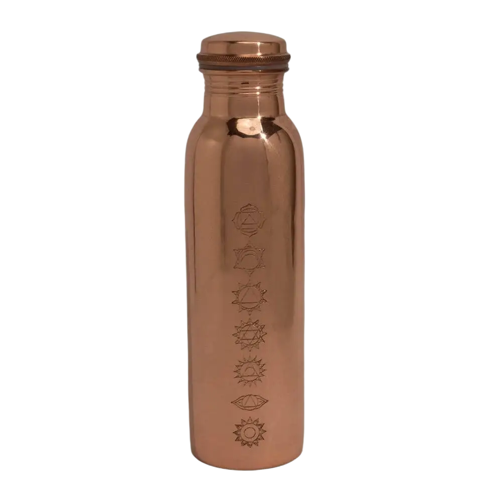 Reine kupferne Wasserflasche mit 7 Chakren, poliert, ca. 950 ml, von Ayurveda Specialist B.V.