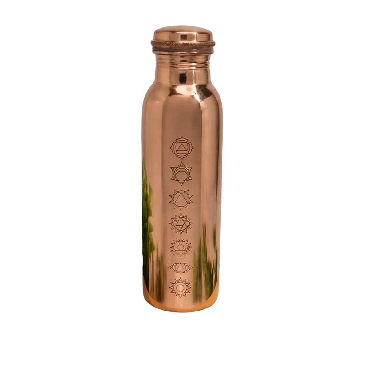 Reine kupferne Wasserflasche mit 7 Chakren, poliert, ca. 950 ml, von Ayurveda Specialist B.V.