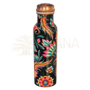Eine vibrant schwarze kupfer wasserflasche aus reinem kupfer mit buntem floralem muster 1 liter 375 g schwer
