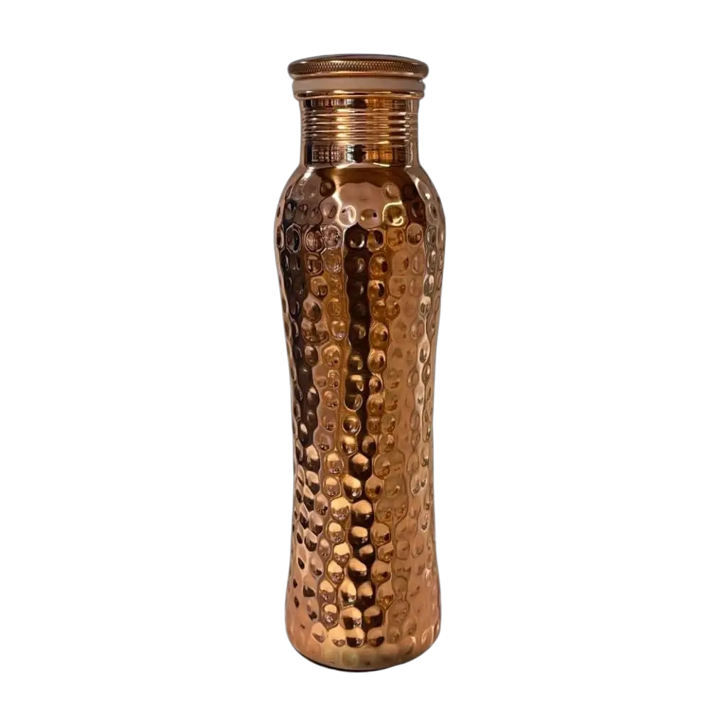 Handgefertigte Kupferwasserflasche Curve mit gehammerter Oberfläche, 950 ml, ideale Ayurveda Trinkflasche von Ayurveda Specialist B.V.