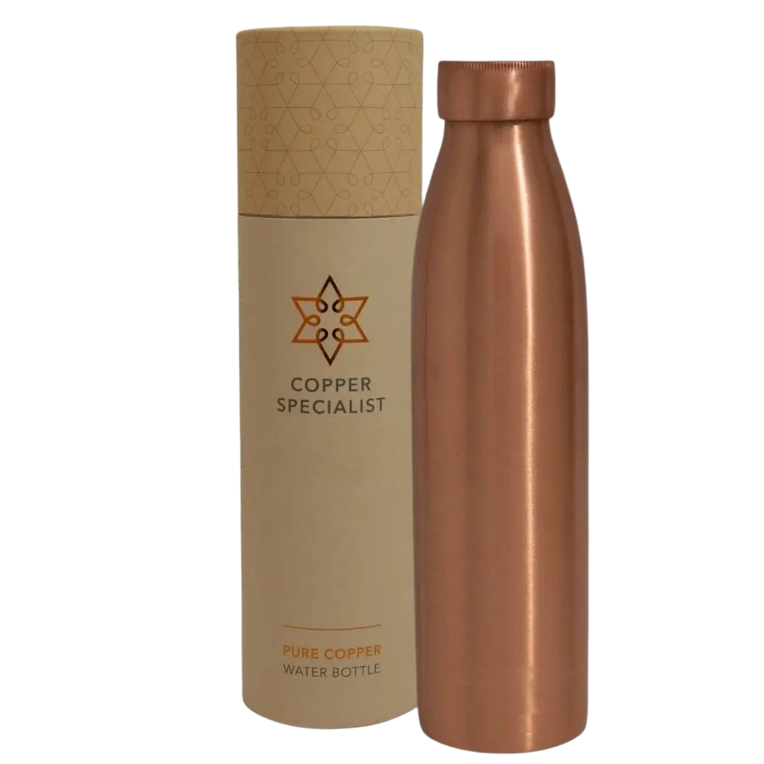 Reine Kupferwasserflasche von Ayurveda Specialist B.V., matt poliert, 950 ml, schwere Ausführung, handgefertigt und langlebig