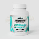 Reine Shilajit UK Nahrungsergänzung mit Lions Mane Kapseln, sichtbare Verpackung und Produktbeschreibung auf der Packung