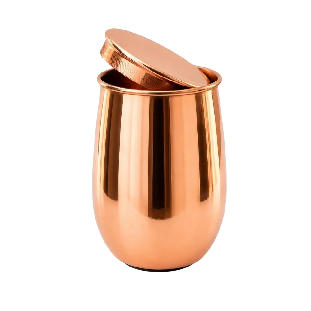 Polierter Kupferbecher mit Deckel, 470 ml, von Ayurveda Specialist B.V., glänzendes Kupfer, ideal für Getränke.