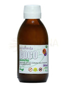 Reines Bio-Kokosnussöl von Ayurveda Auténtico, ideal für Küche und Körper, flüssig in einer transparenten Flasche.