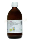 Reines Bio-Kokosnussöl von Ayurveda Auténtico, flüssig in einer Glasflasche, ideal für Küche und Körperpflege.