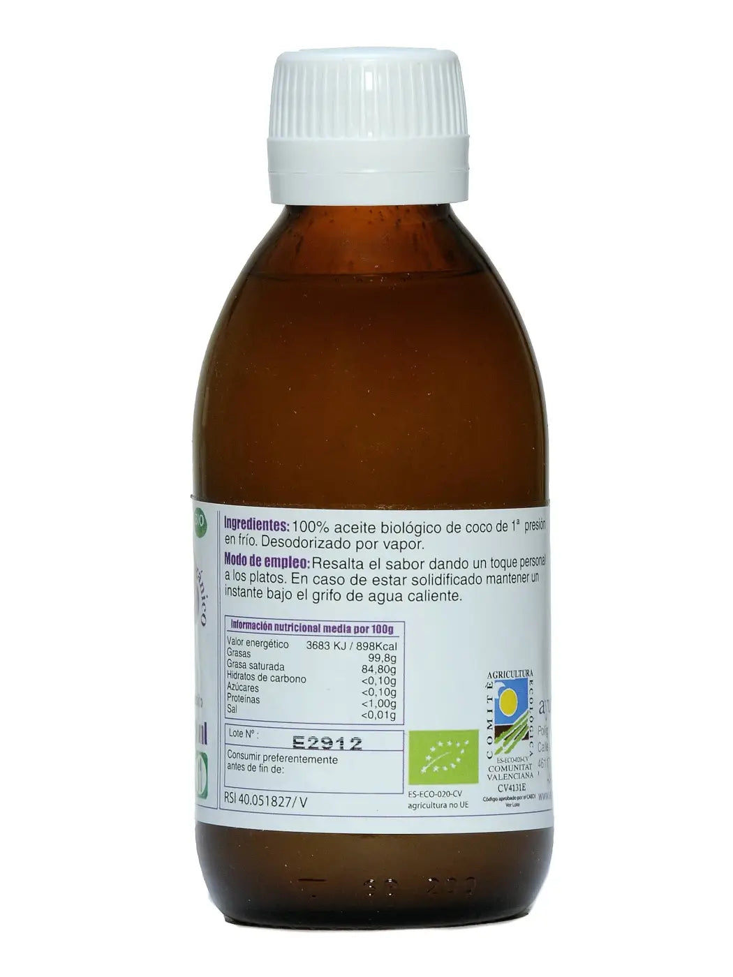Eine braune glasflasche mit weißem schraubverschluss enthält reines kokosöl bio-kokosöl von mana shop