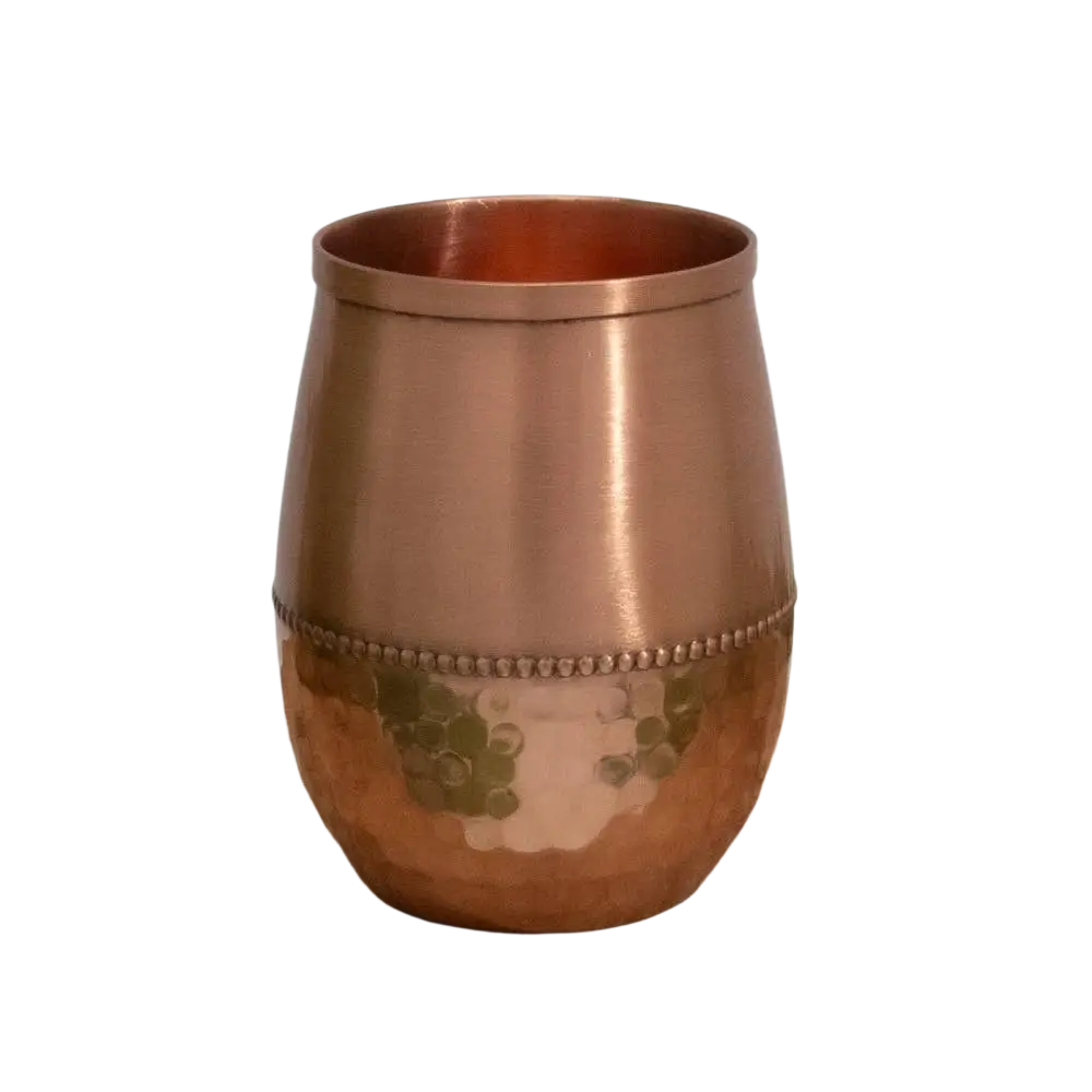 Reines Kupfer-Set mit tropfenförmiger Kupferkaraffe und 2 kupfernen Bechern, gehämmert, ca. 950 ml, Ayurveda Specialist B.V.