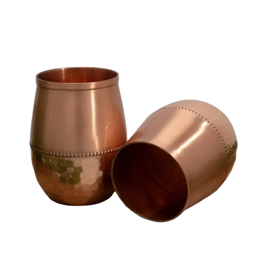 Reines Kupfer-Set mit tropfenförmiger Kupferkaraffe und 2 gehämmerten Kupferbechern, ca. 950 ml, von Ayurveda Specialist B.V.