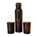 Dunkelbraune kupferflasche 950 ml mit blume des lebens gravur aus reinem kupfer mit 2 bechern in samt-geschenkbox