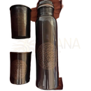 Reines kupferset mit schwarzer kupferflasche 950 ml und blume des lebens gravur mit 2 bechern in samt-geschenkbox
