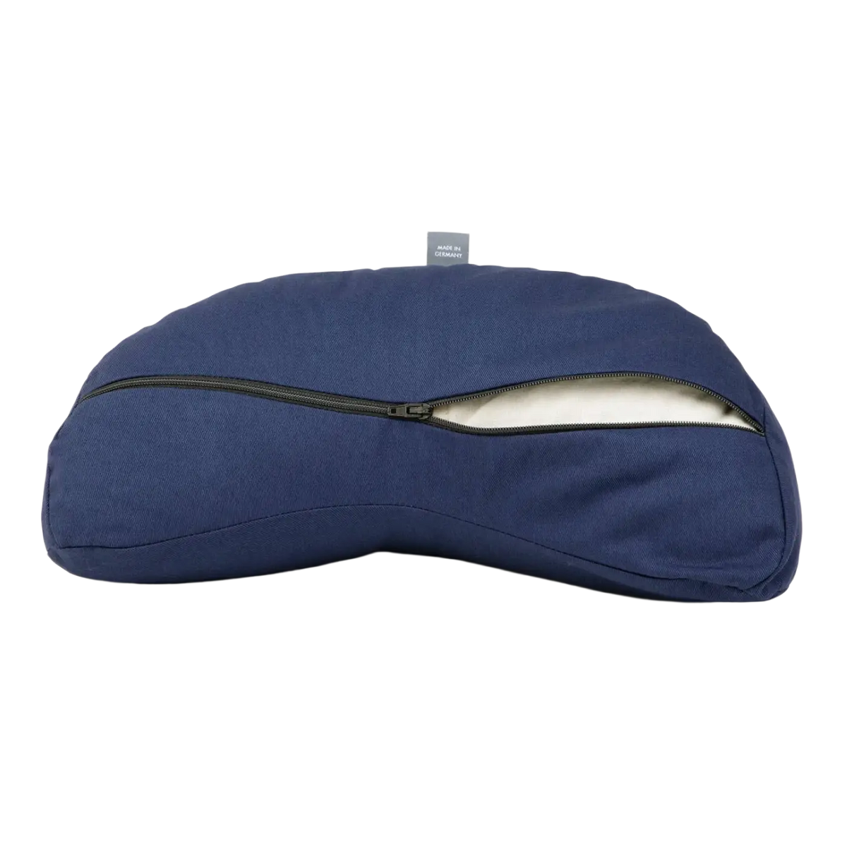 Dunkelblaues Reise-Meditationskissen Yogi Mond Mini ECO von Bodynova, bequemes Meditationskissen für unterwegs.