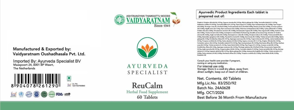 ReuCalm Nahrungsergänzungsmittel mit 60 Tabletten, enthält natürliche Inhaltsstoffe zur Unterstützung der Nerven bei Hunden.