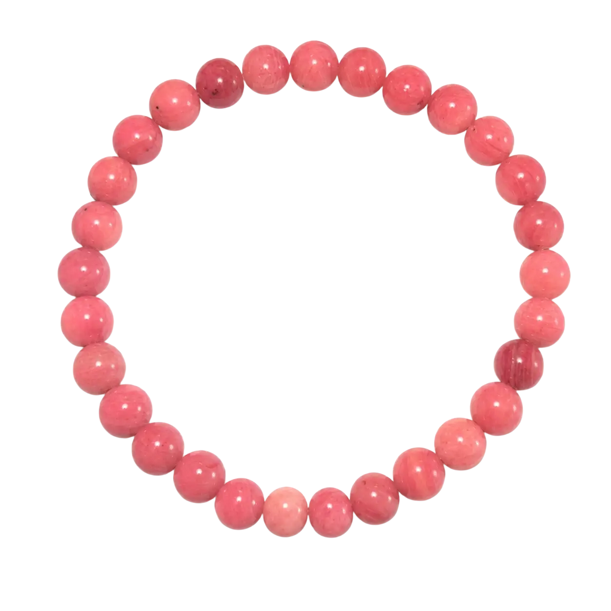 Zartes rosa Rhodonit-Armband aus Edelsteinschmuck mit elastischem Band, detailreiche Edelsteinperlen, eleganter Schmuck.