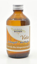 Braunglasflasche mit silbernem Schraubverschluss für 'Ayurveda Rhyner Vata Erdungsöl - Bio Thaila' Ayurveda Bio Körpermassageöl, 250 ml.