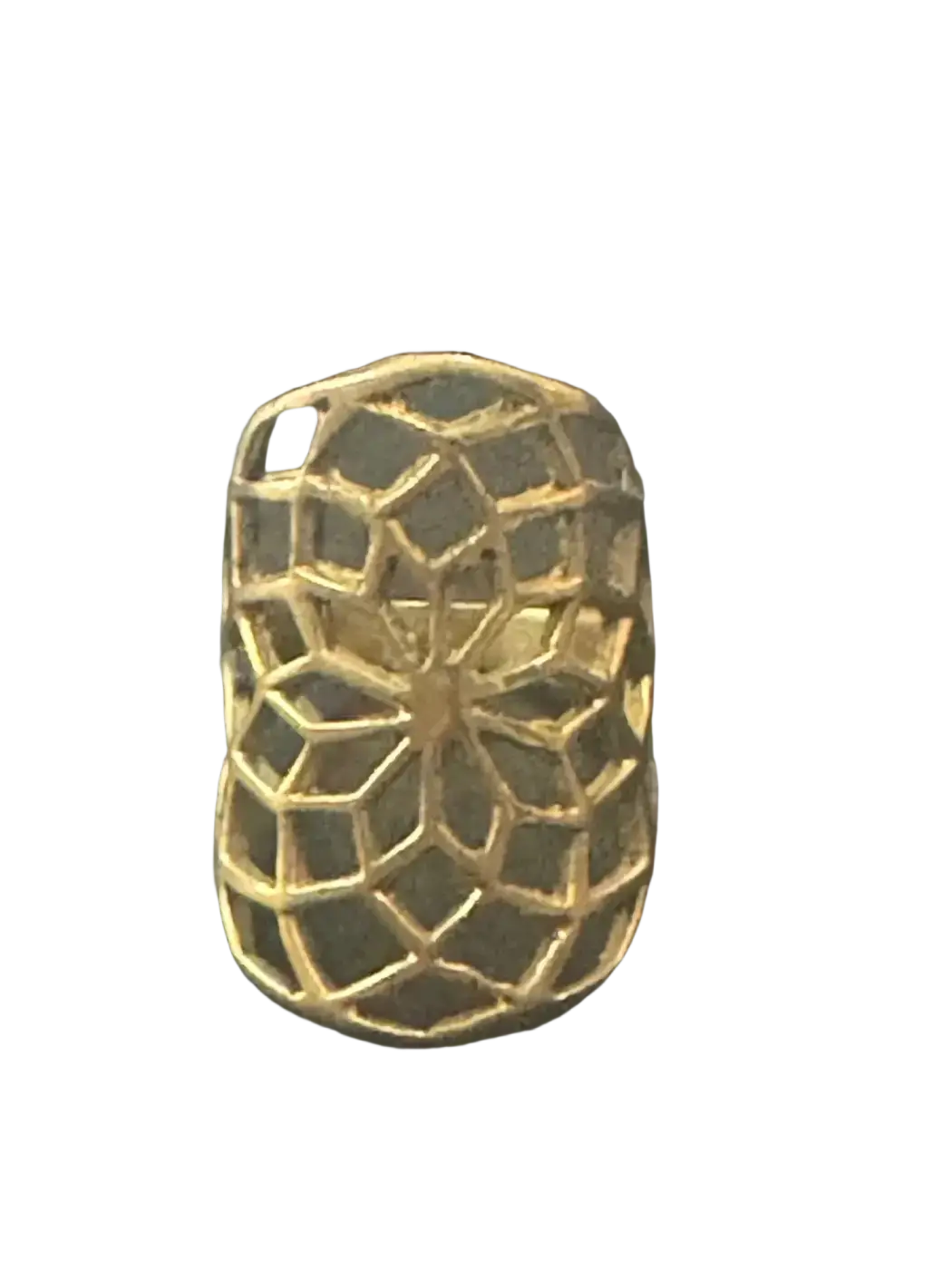 Goldfarbener geometrischer latticing ring mit honigwaben-design im mana shop für spirituellen traditionen