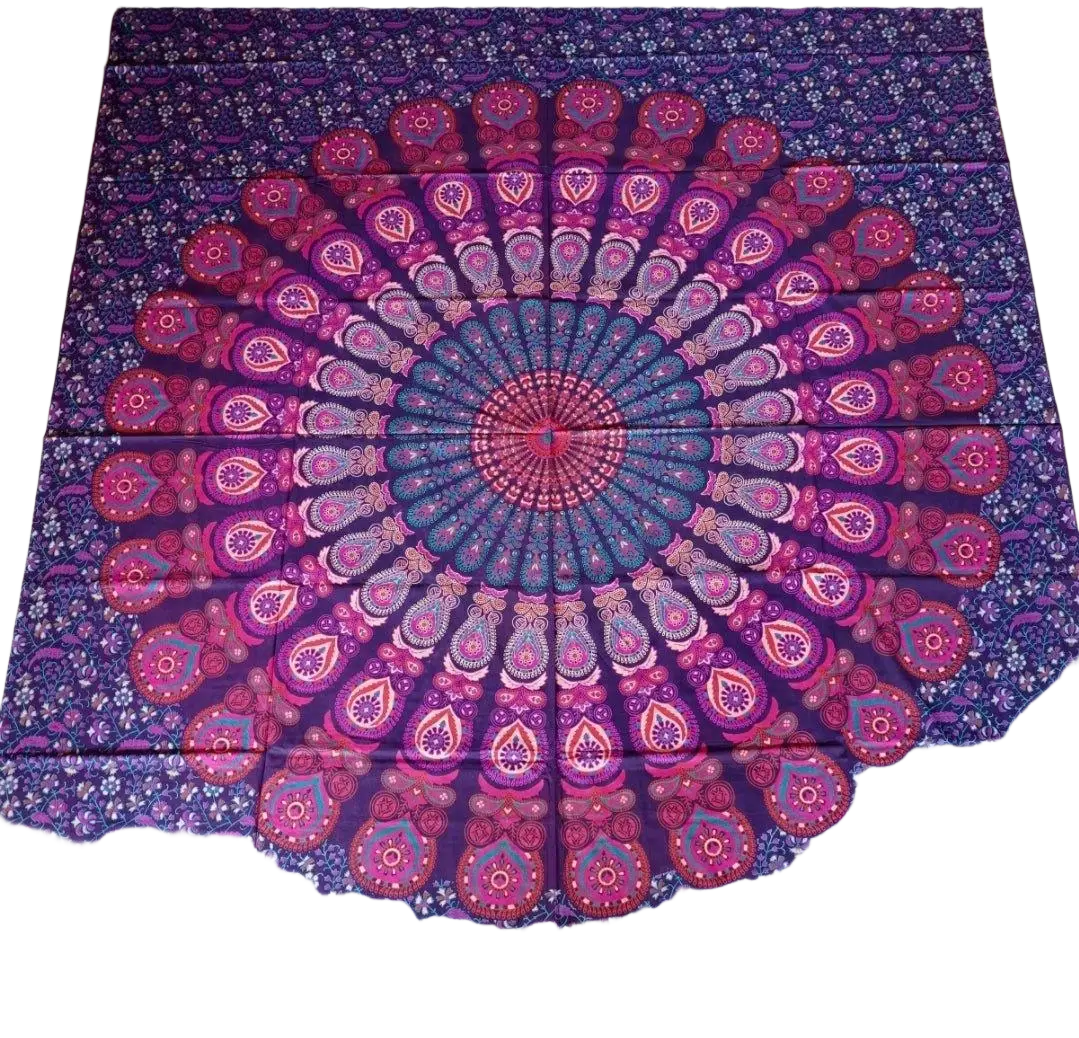 Lebendiges lila-pinkfarbenes Ritualtuch mit Mandala-Design, 200x220cm, Wandtuch von Sundara Handicrafts