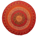 Vibrantes mandala 200x220cm ritueltuch in rot mit orange, gold und dunklen mustern als wandtuch oder strandtuch