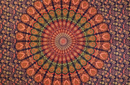 Vibrant orange und grün paisley mandala 200x220cm ritueltuch mit floralem muster auf dunklem wandtuch