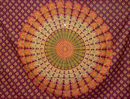 Vibrantes mandala 200x220cm ritueltuch wandtuch mit orange, grün und creme floral auf tiefviolettem hintergrund