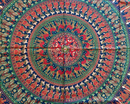 Vibrantes mandala 200x220cm ritueltuch in rot und grün mit detailreichen kreisförmigen mustern auf dunkelblauem grund