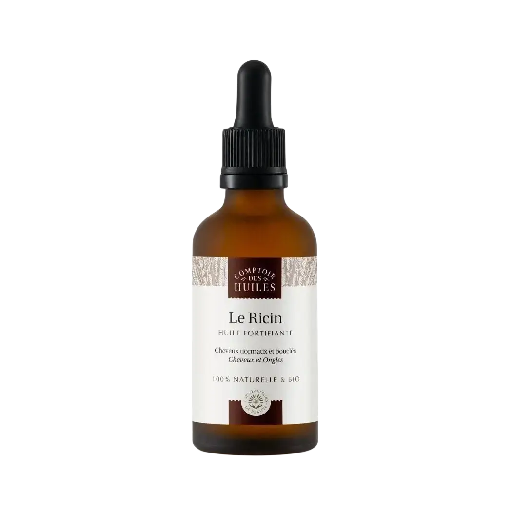 Bio Rizinusöl für Haare in brauner Glasflasche von Comptoir des Huiles, natürliche Haarpflege, 100 ml