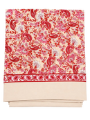 Gefaltetes rosengarten lunghi sarong bettlaken aus baumwolle mit rotem pinkem paisleymuster und dekorativem rand von mana shop