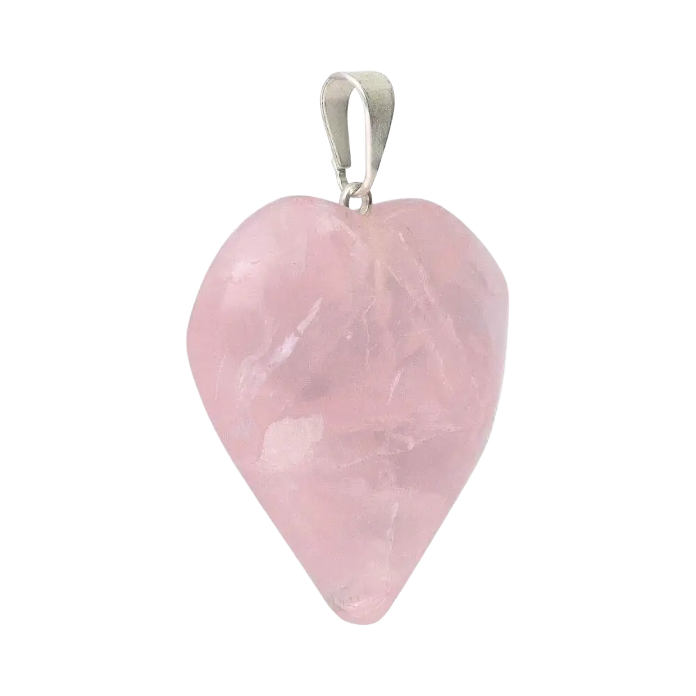 Glatter rosafarbener Rosenquarz Herzanhänger aus Schmuck von Vives de la Cortada SCP, durchscheinend und schön geformt.