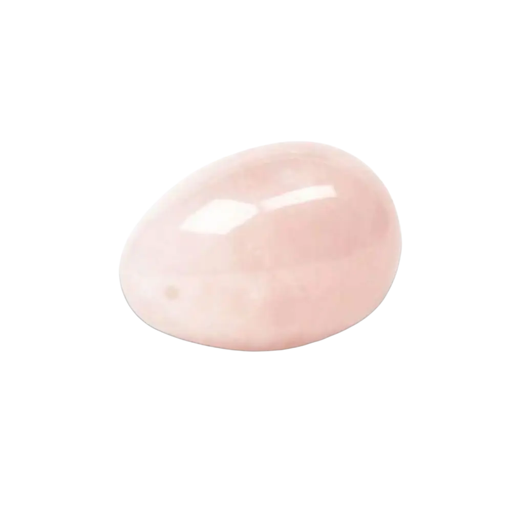 Rosenquarz Yoni-Ei von KARMA YOGA SHOP zur Herzöffnung, Weiblichkeit und bewusster Selbstverbindung, zeigt das Ei aus Rosenquarz.