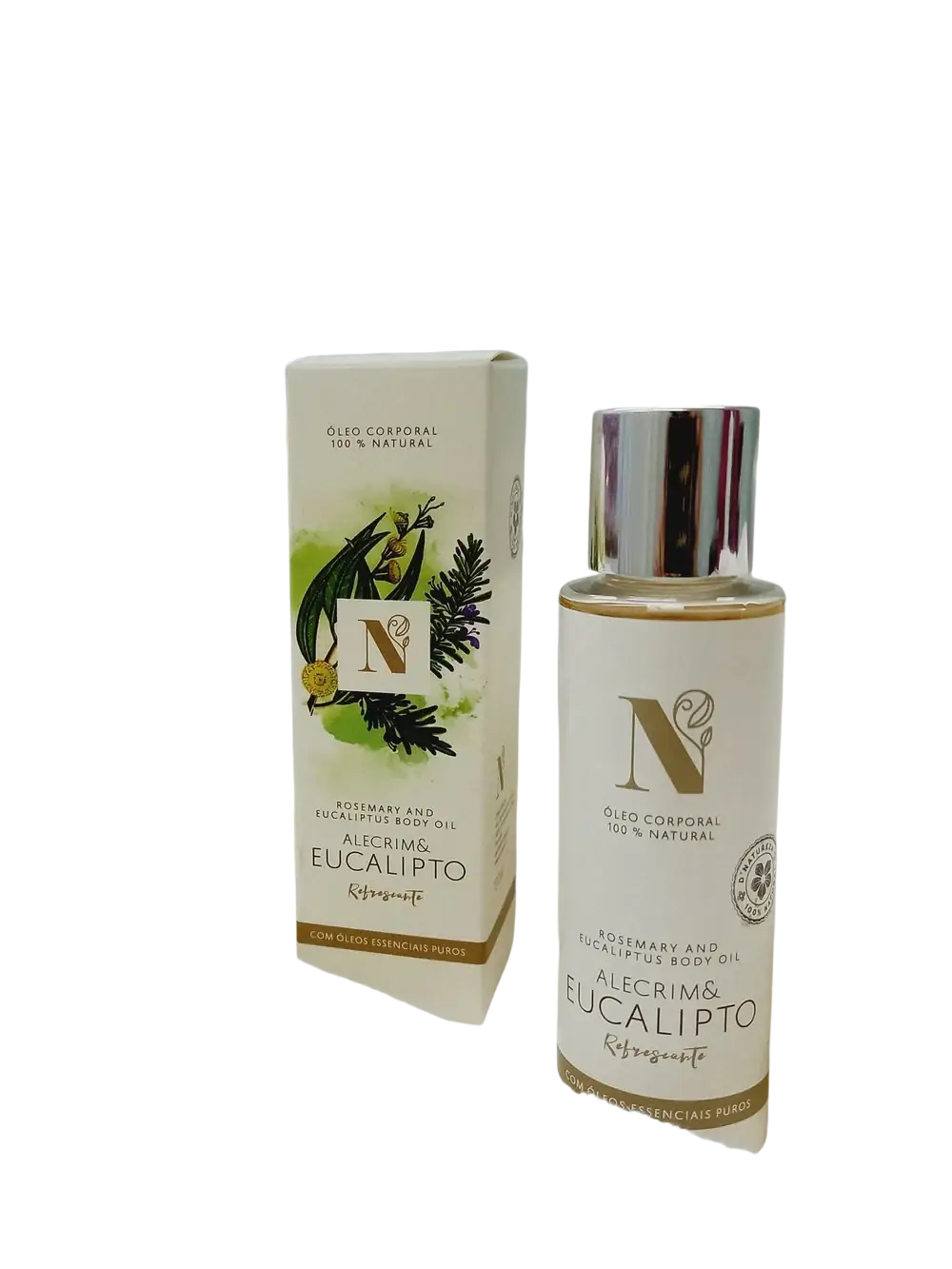 D’Natureza Rosmarin & Eukalyptus Körperöl, Massageöl in 100ml Flasche, mit frischen Kräuter- und Eukalyptusduft