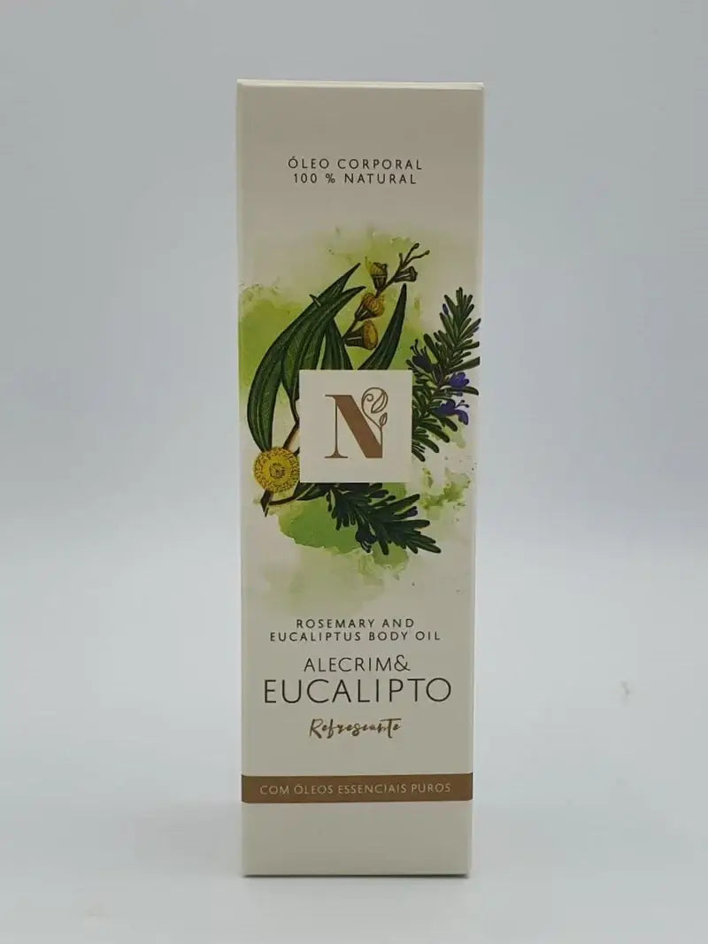 D'Natureza Rosmarin & Eukalyptus Körperöl, Massageöl in rechteckiger Flasche mit frischen Kräutern und Eukalyptus für entspannende Massage