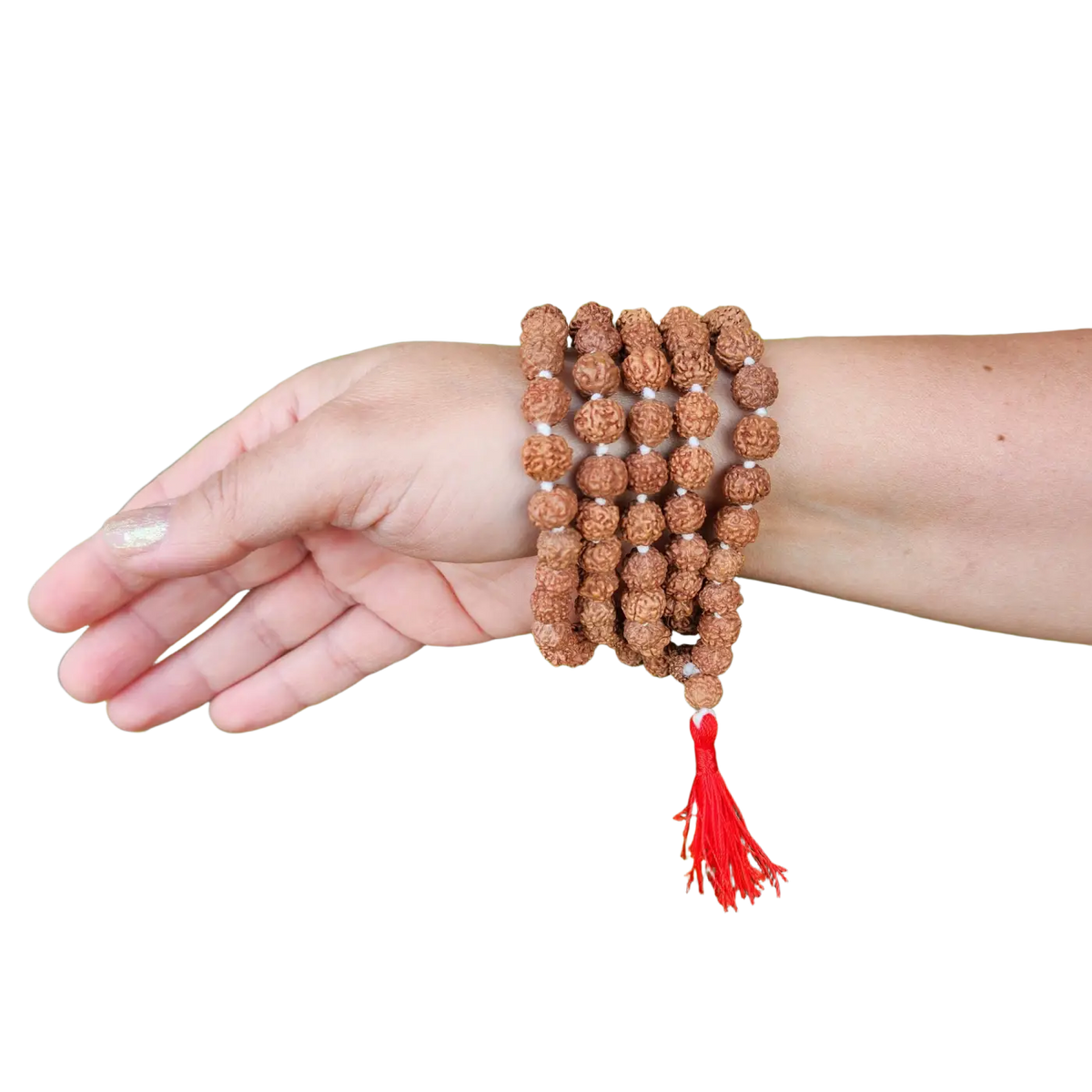 Braune Rudraksha Mala Gebetskette aus Holzperlen, Yak & Yeti Schmuck, strukturierte Naturperlen, spirituelles Schmuckaccessoire