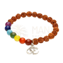 Farbenfrohes rudraksha- und chakra-armband 8mm mit braunen perlen, regenbogensteinen und silbernem om-anhänger von mana shop
