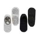 Graue und schwarze rückenfreie yoga-socken mit kreuzriemen und myga gripped rutschfester sicherer griff sohle