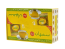 Gelbe samahan tee kartonverpackung mit kräuter und gewürze für gesundheitliche vorteile und goldenbraunem tee
