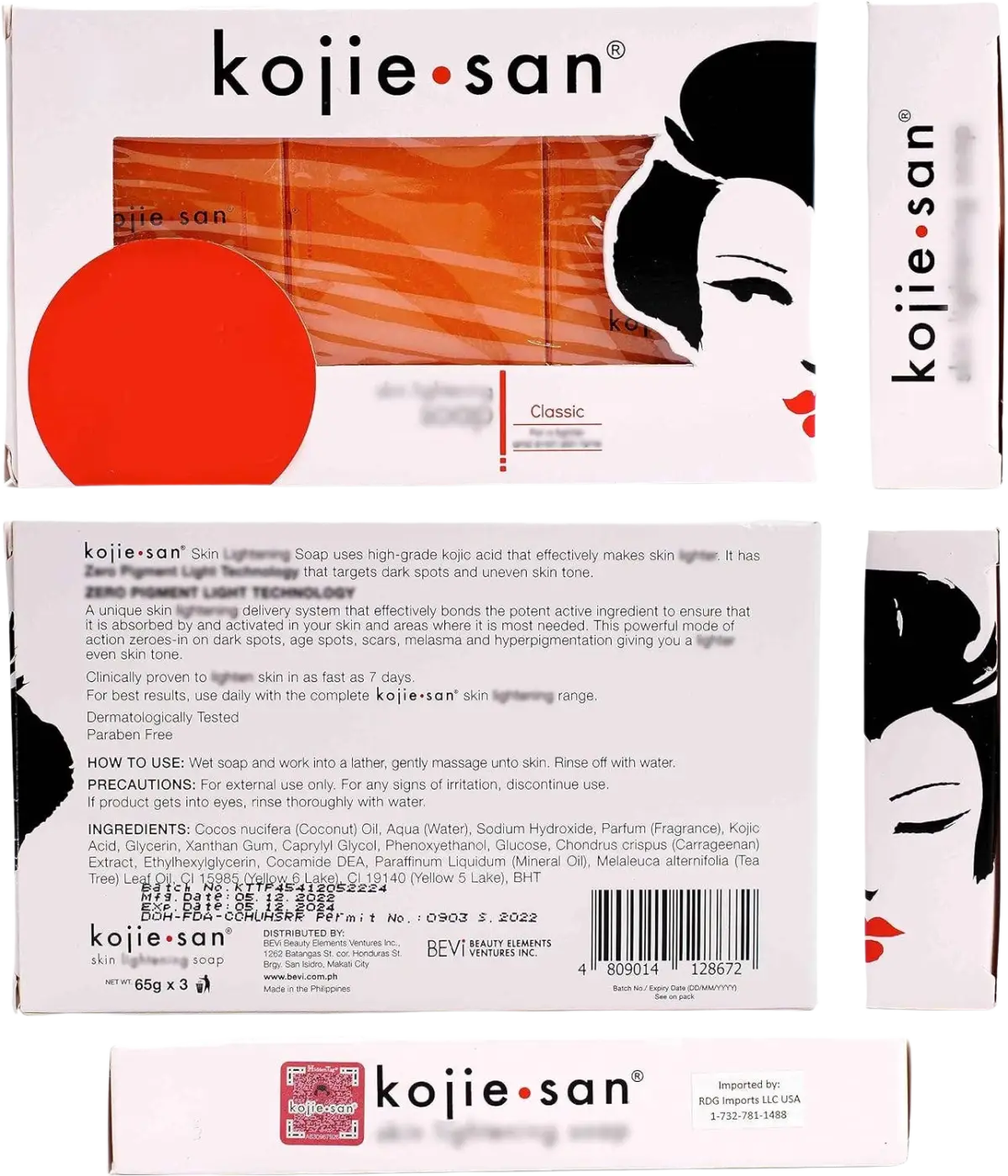 Sanfte Aufhellung mit Koji Acid P25, Kojie San Seife, 3×65 g, für klare Haut, Gesichtspflege von KT Supply