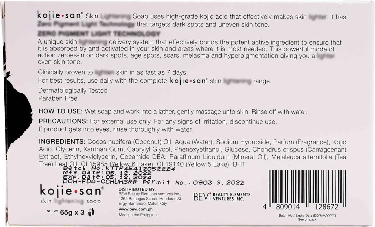 Sanfte Gesichtsseife von Kojie San mit Koji Acid P25, 3×65 g, für klare, helle Haut, von KT Supply.