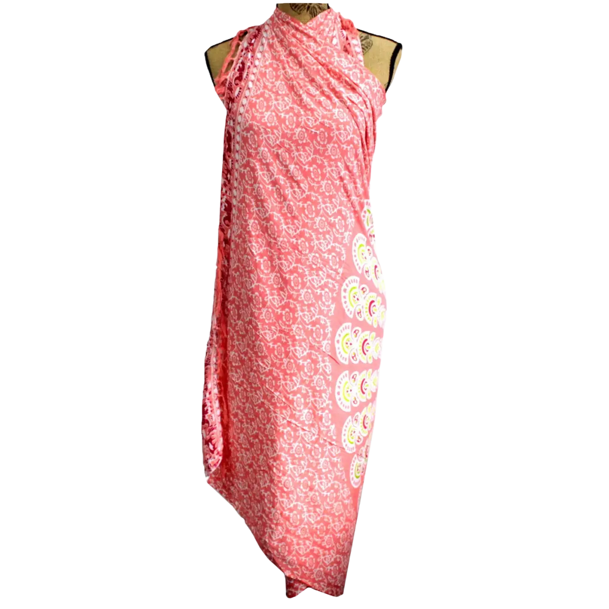 Lunghi Sarong Pareo mit Mandala-Muster in Rosa, 140x100cm, aus fließendem Stoff von AW Artisan.