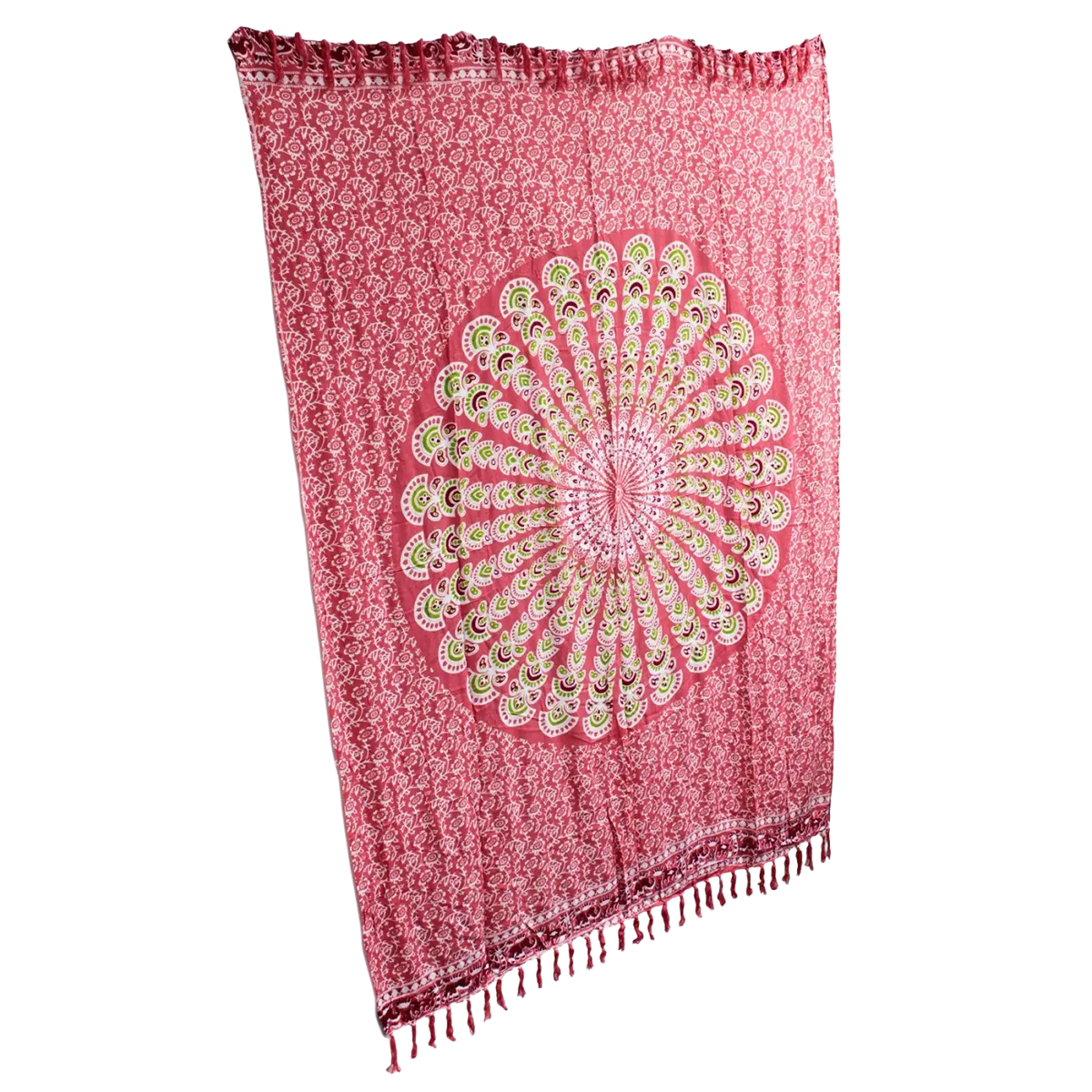 Bunter rosa Lunghi Sarong Pareo mit Mandala-Muster, 140x100cm, aus leichter Baumwolle, von AW Artisan.