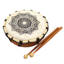 Runde handgefertigte rahmentrommel mit cremefarbenem fell und mandala motiv 20 cm schamanentrommel im mana shop image to zoom