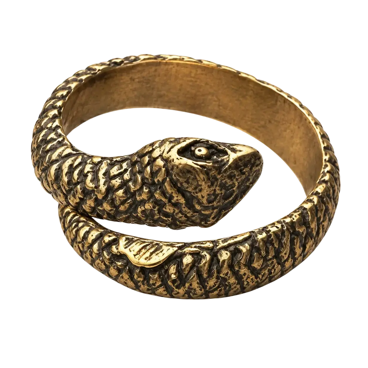 Detaillierter schlangenring antik in gold mit texturierten schuppen und dunklere vertiefungen bei mana shop image to zoom