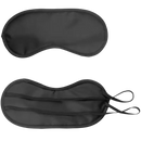 Schwarze Schlafmaske aus Stoff, verstellbar, für Therapie und Entspannung, von Mana Shop, liegt flach auf einem Bett.