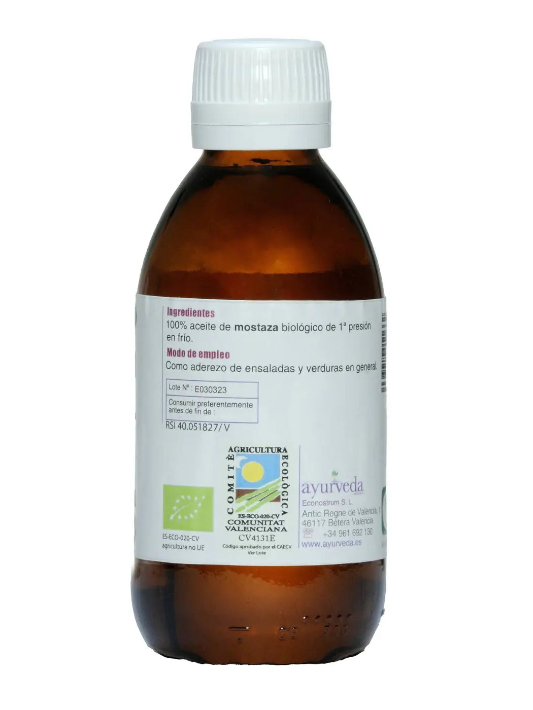 Bio Schwarzes Senföl von Ayurveda Auténtico, kaltgepresstes Öl mit kräftigem Aroma, 200 ml Flasche, dunkle Farbe sichtbar