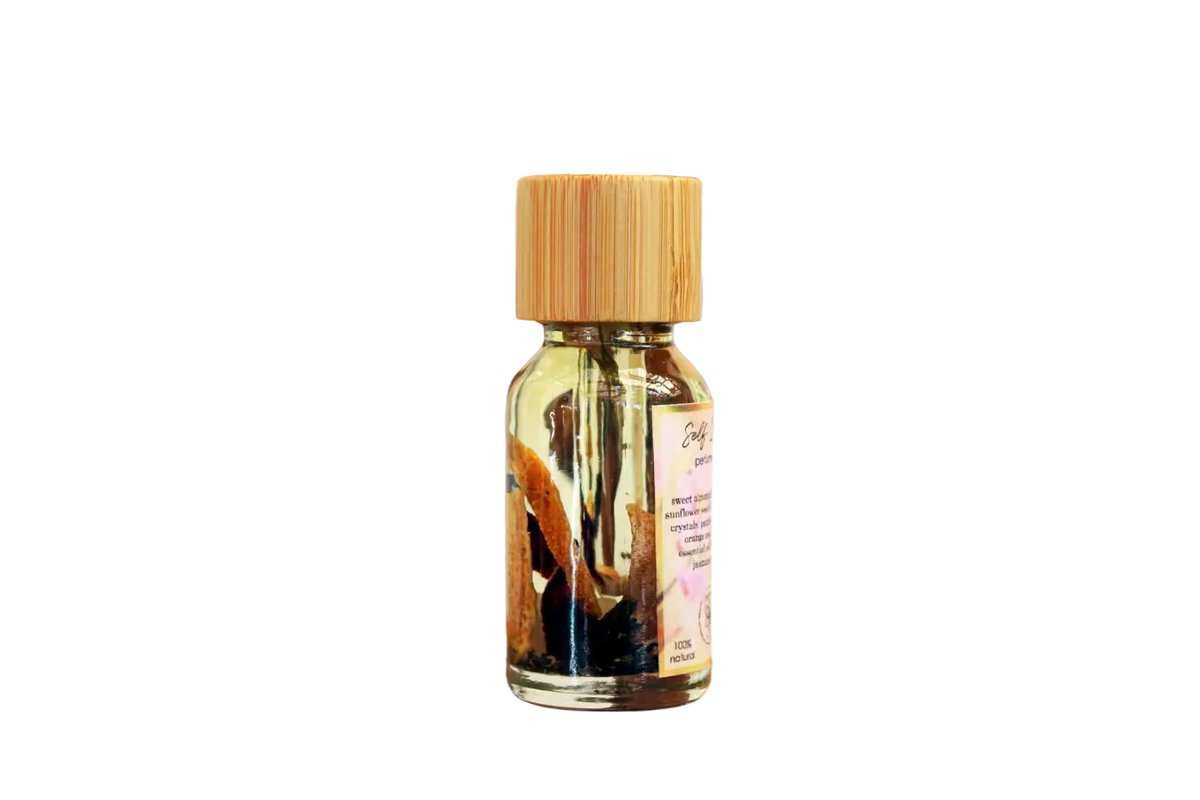 Ayamani Naturals Self Love Ritualöl mit Rosenquarz, ätherischen Ölen, Parfüm- oder Badeöl in eleganter Flasche.