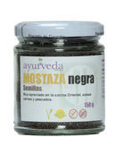 Senfkörner in einer transparenten Gewürzverpackung, ideal für aromatische Ayurveda-Küche, von Ayurveda Auténtico.