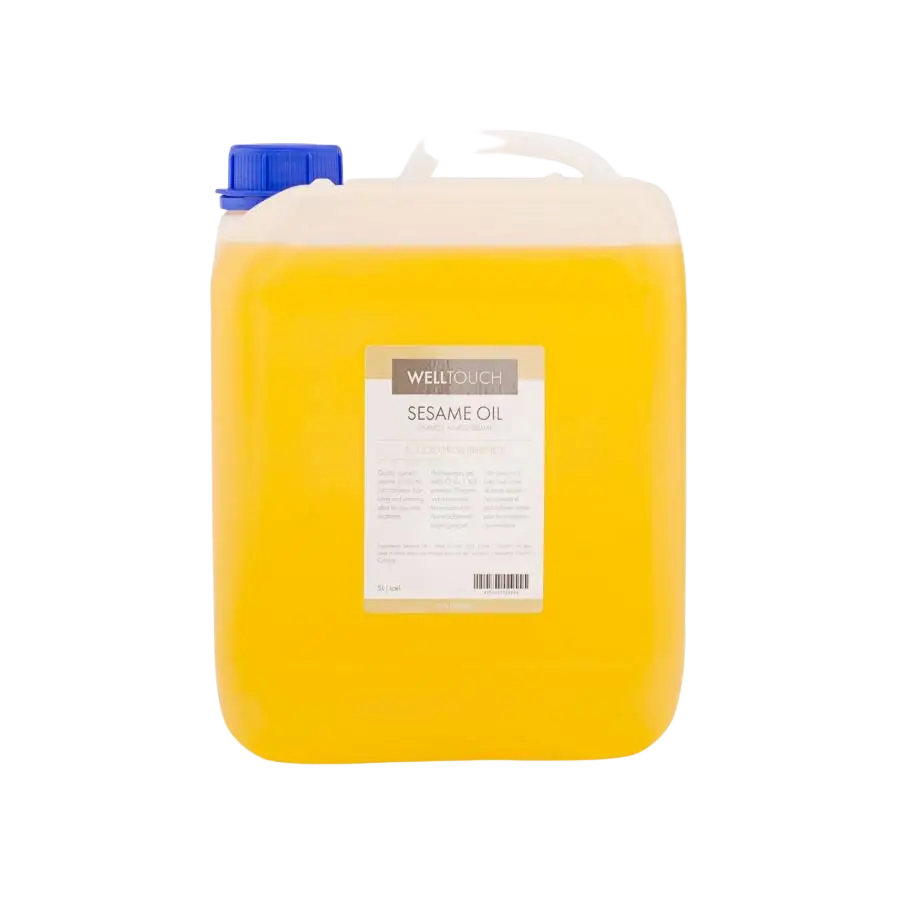 Bio Sesamöl 1. Kaltpressung, gereift, Körperöl, durchsichtig gelb, in 5L Flasche, von Mana Shop