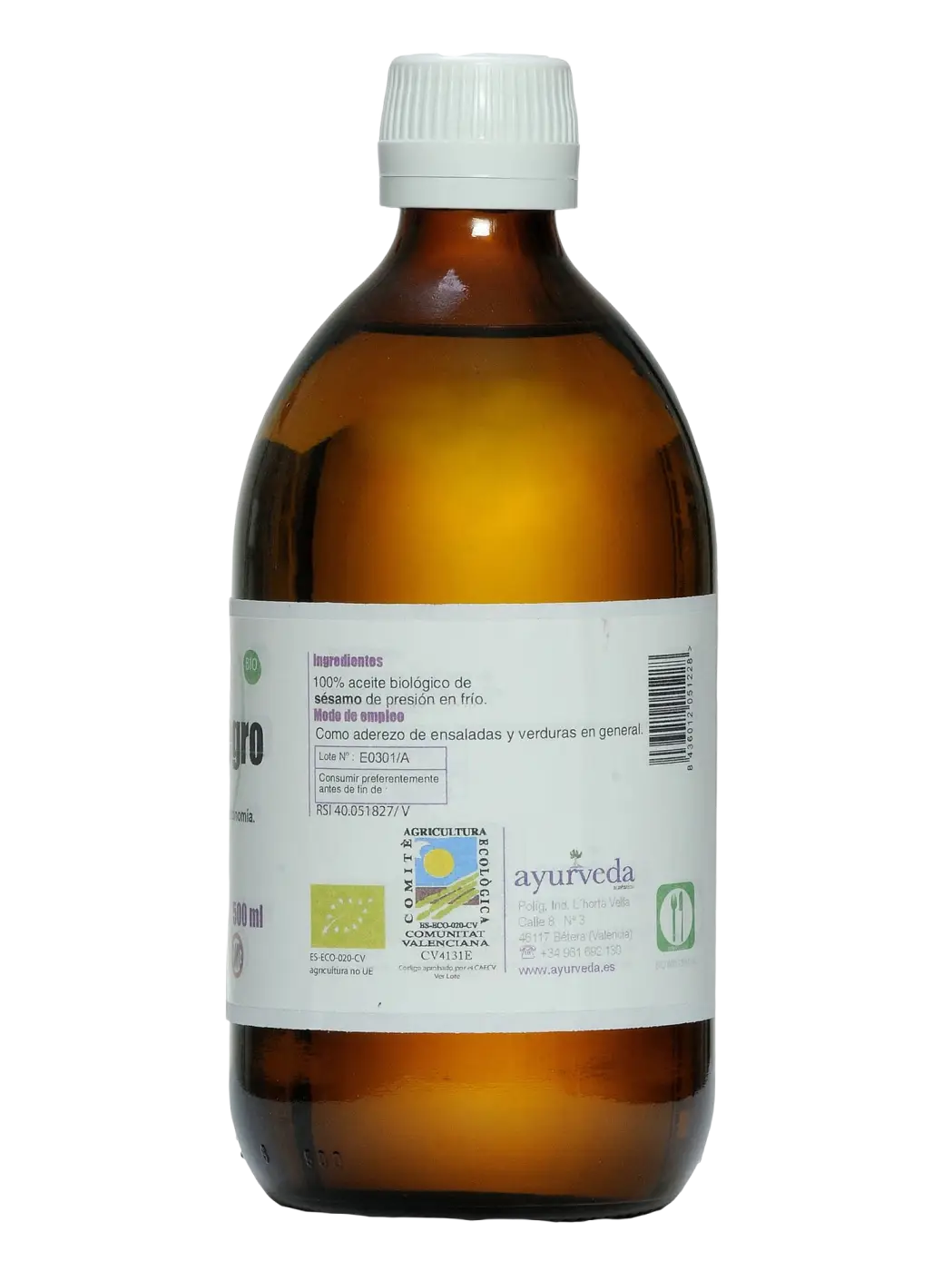 Bio Sesamöl von Ayurveda Auténtico in brauner Glasflasche, kaltgepresstes Sesamöl für Speisen und Kosmetik, 200 ml